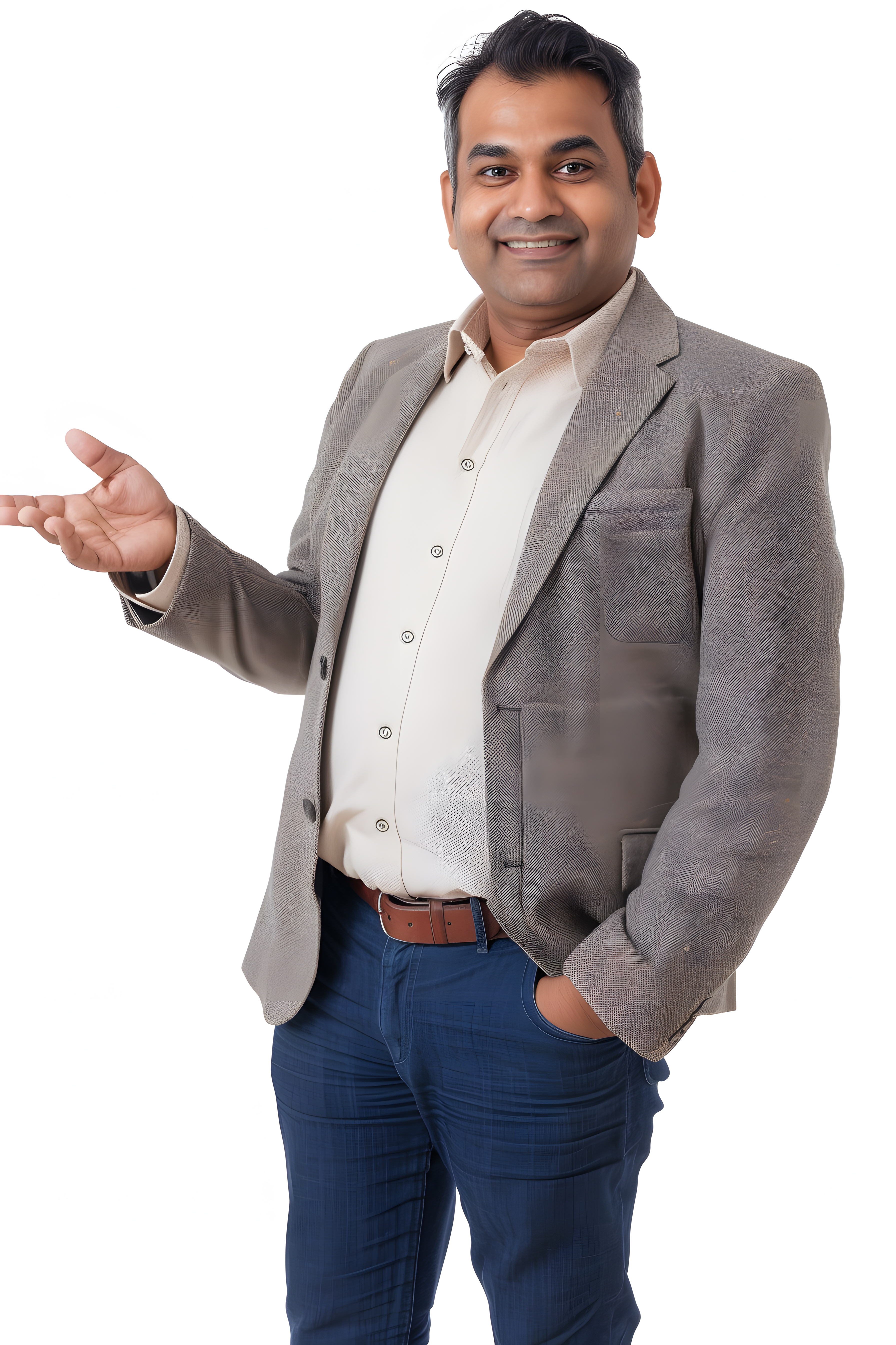 indian man in sunglasses showing thumb up while standing on grey background